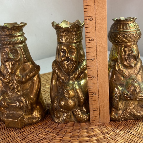 Vintage Lot of 3 Ornate Brass Metal Three Kings Wisemen Candle Holders Figural - Picture 7 of 9